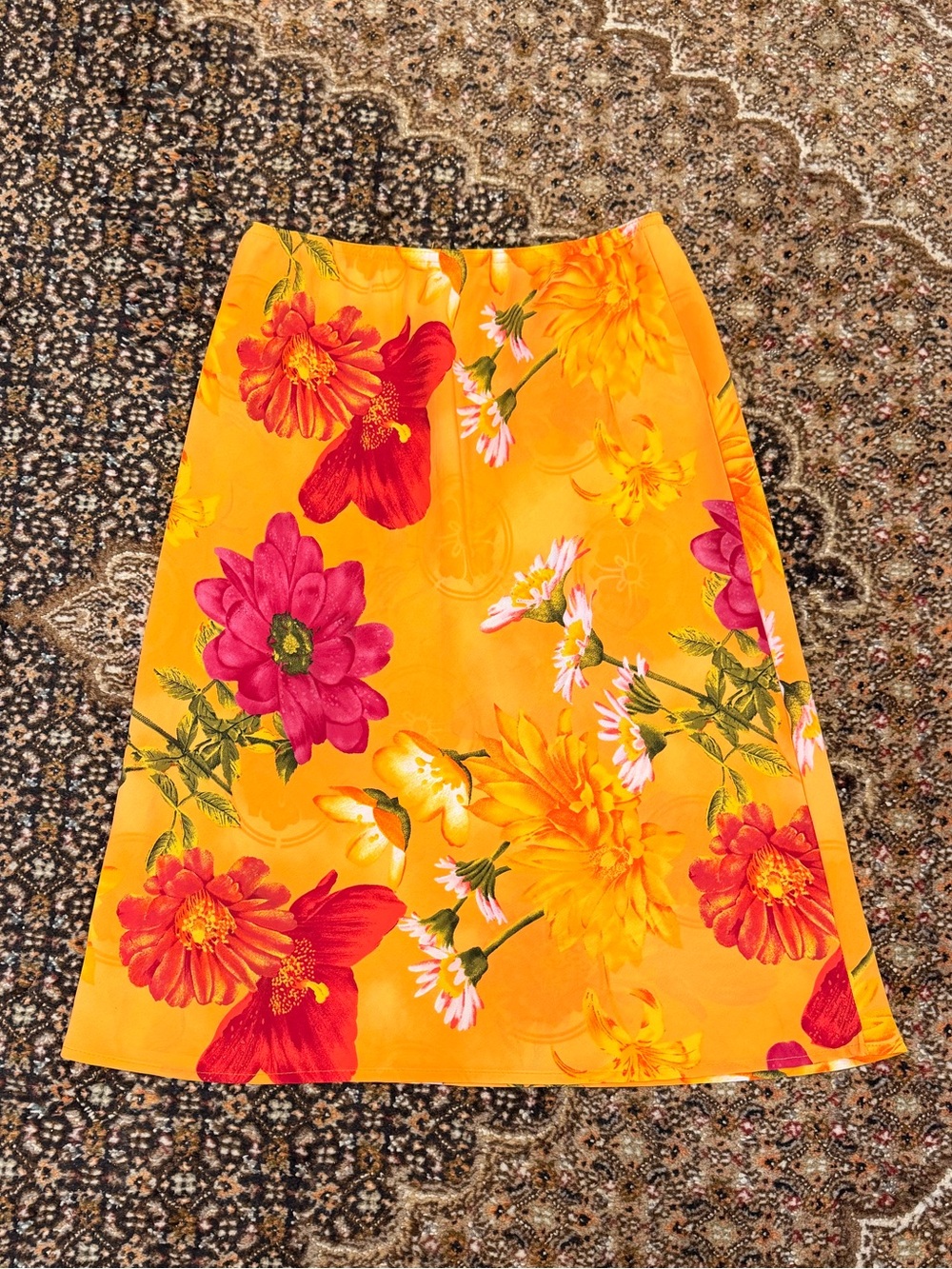 Bright Orange Floral A-Line Skirt